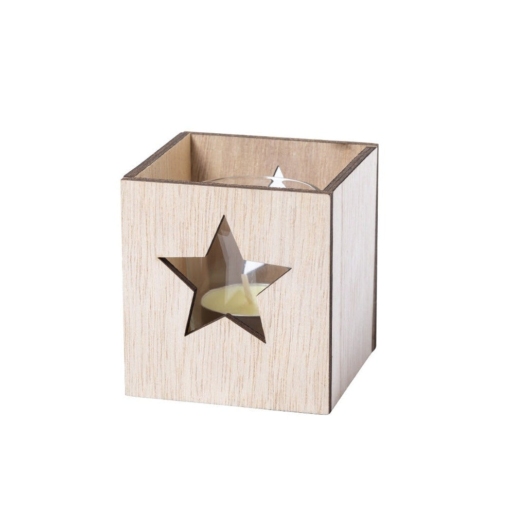 Vela aromática em frasco de vidro com caixa contraplacado