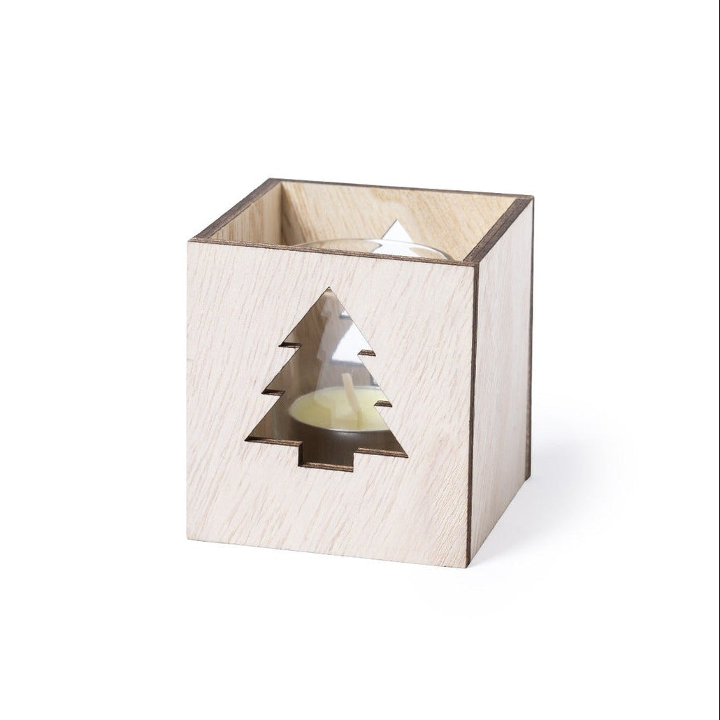 Vela aromática em frasco de vidro com caixa contraplacado