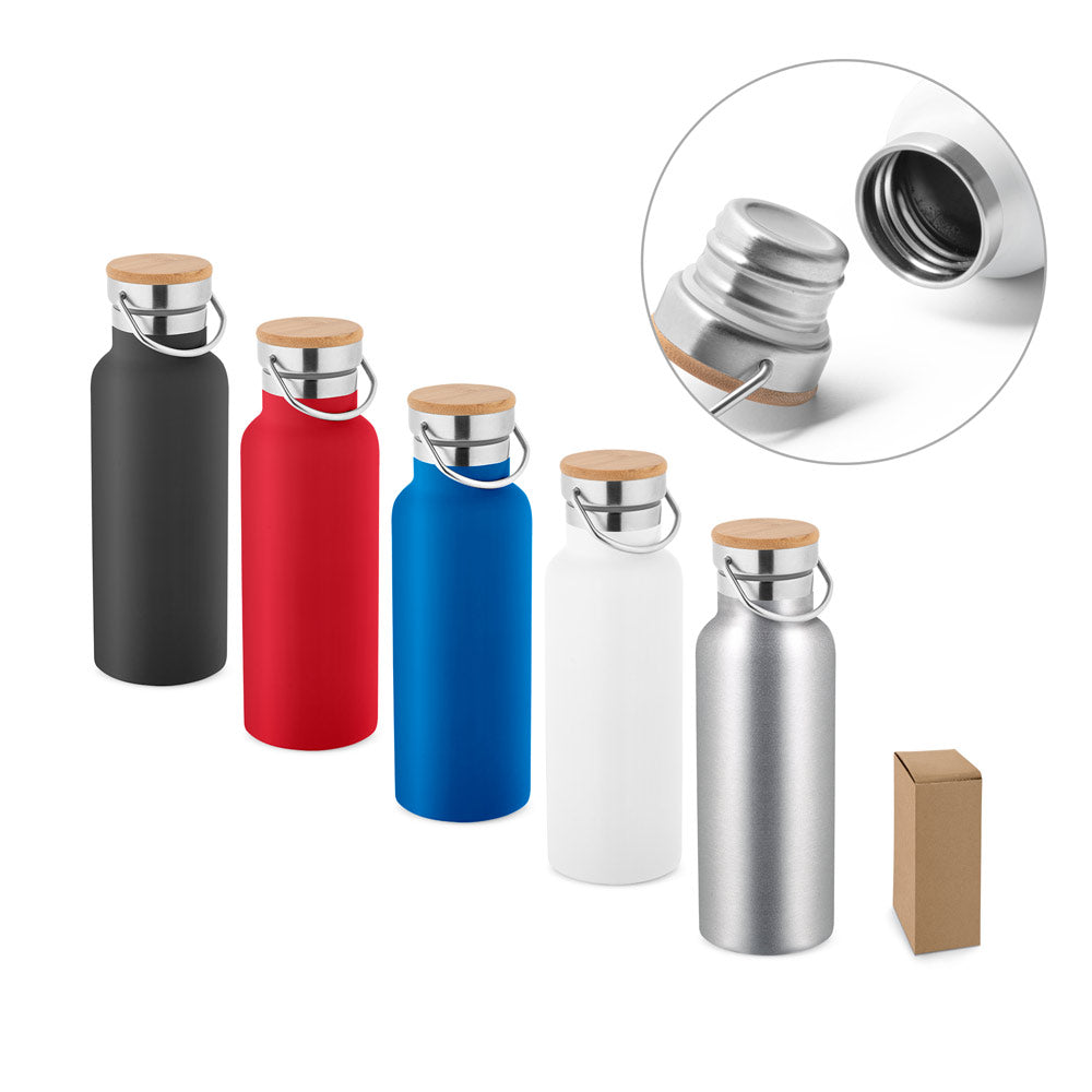 Garrafa aço inox com tampa bambu